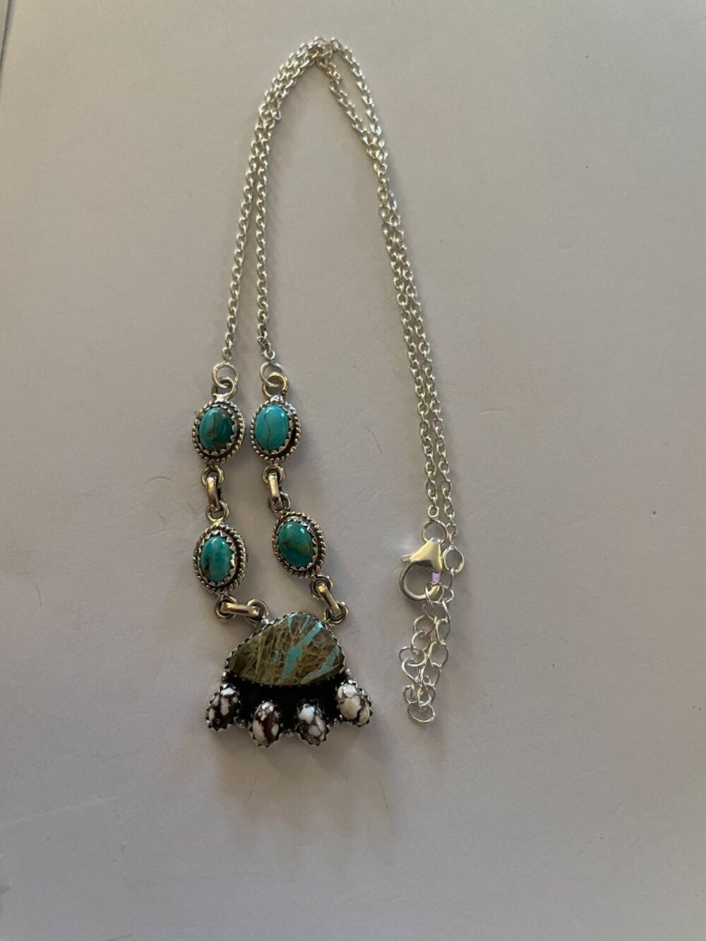 NEW Sterling Silver Necklace Turquoise Dainty Minimalist Lightweight 16.5-18.5" - Picture 10 of 12